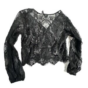 Black Lace Blouse Women' 4 Button Sheer Floral Dark Romantic Whimsigoth Feminine